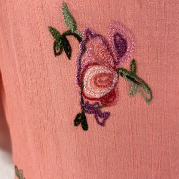 Fig And Flower Anthropologie Women’s Large Blouse Orange Embroidery Flowers Boho - Picture 3 of 10